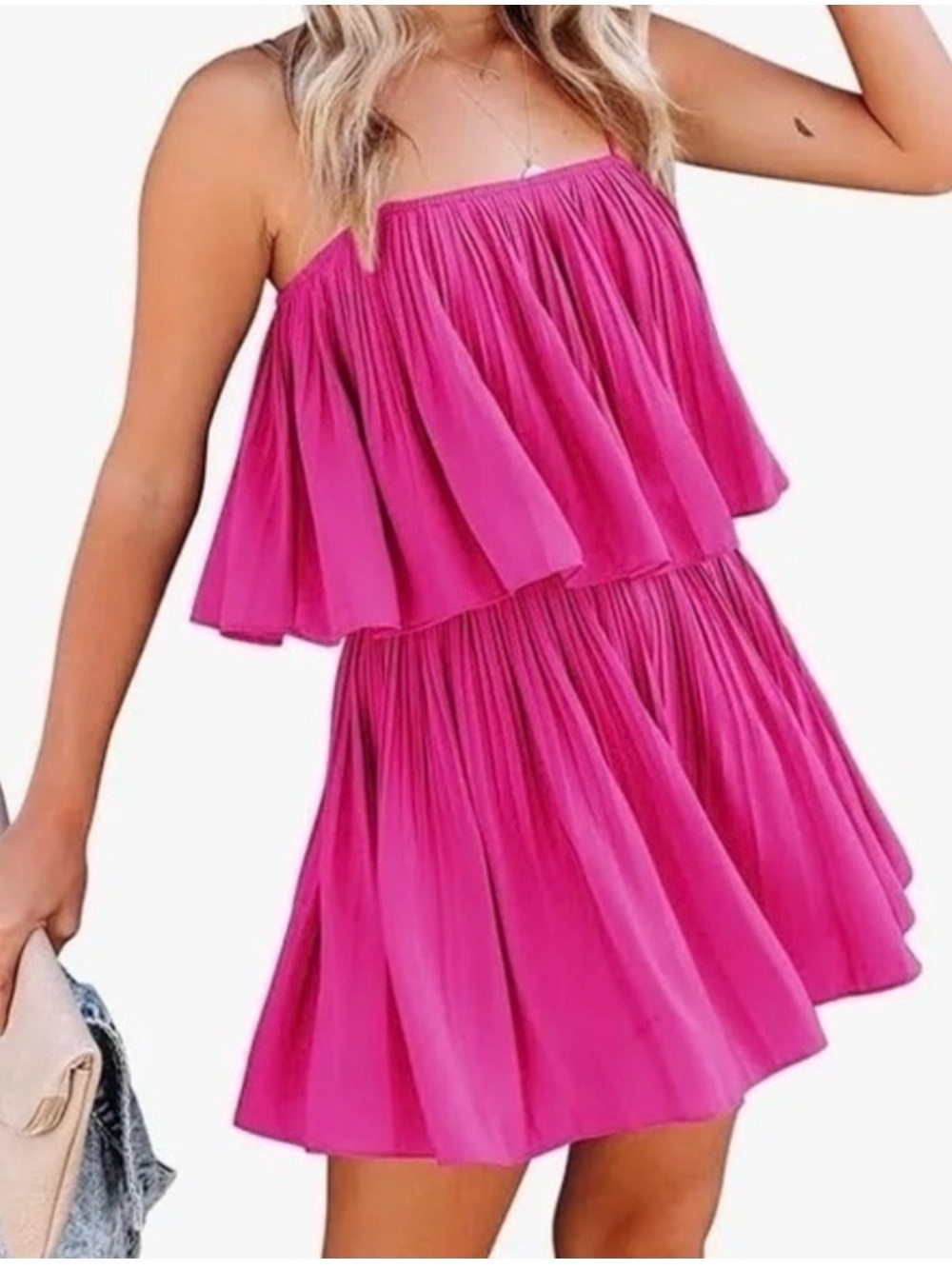 Naked Zebra Jumpsuit Hot Pink Pleated dress